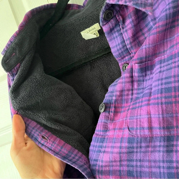 LL Bean Purple Plaid Flannel Fleece Lined Shirt Shacket Button Front Womens Sm - Picture 6 of 6